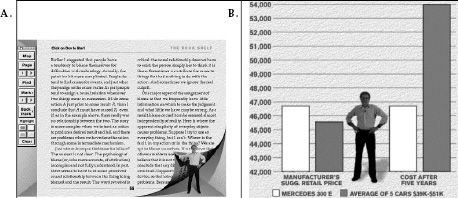 FIGURE 7.5. The Voyager Interactive Electronic Book. Figure A, on the left, is me stepping on to a page of The Design of Everyday Things. Figure B, on the right, shows me explaining a point about graph design in my book Things That Make Us Smart.